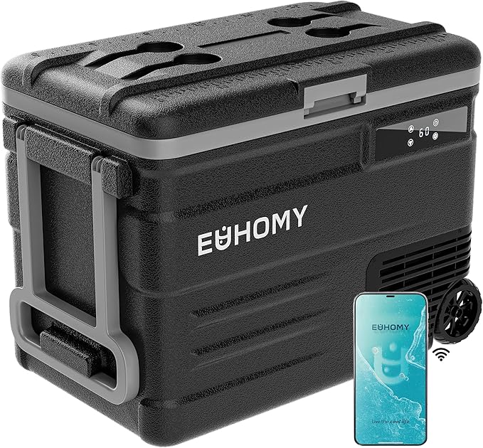 EUHOMY 12 Volt Refrigerator, 59QT(55L) 12V Fridge APP Control, Electric Cooler 12/24V DC 110-240V AC, Car Refrigerator 0℉~68℉, 12 Volt Cooler for Camping, Trip, Truck, Boating, Outdoor