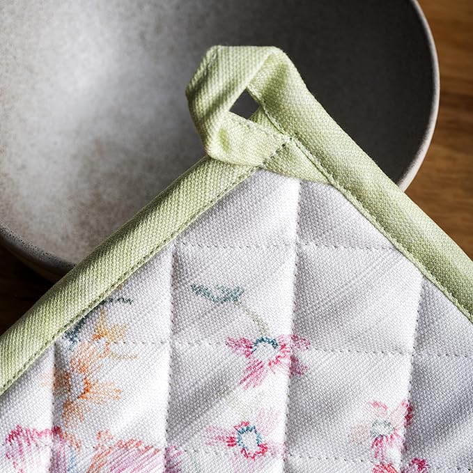 Maison d' Hermine Pot Holders 100% Cotton Heat Resistant Potholders 8" x 8" Hot Pads with Loop BBQ Cooking Baking Hotel Farmhouse Kitchen Handling Hot Pans Spring Summer (Pack of 2, Paradise Island)