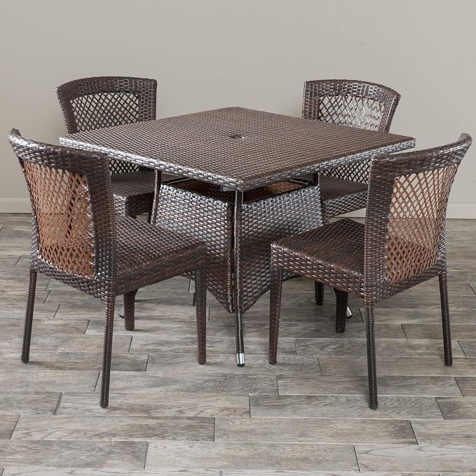 Christopher Knight Home Watkins Outdoor Wicker Dining Set, 5-Pcs Set, Multibrown