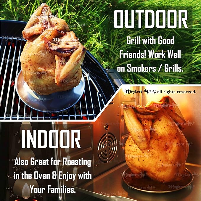 Meykers Beer Can Chicken Holder [New Upgraded] 2 Pack | for Grill Smoker Oven | Vertical Beer Butt Chicken Stand Roaster | Made of 304 Stainless Steel Dishwasher Safe | BBQ Rack Barbeque Accessories