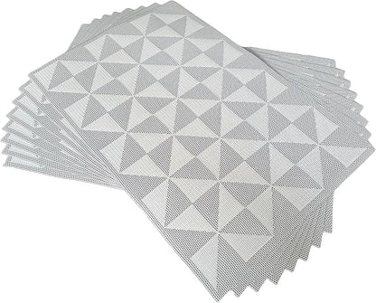 Placemat,Blending Color Durable Woven Vinyl Placemat Washable Heat-Resistant Anti-Skid Kitchen Dining Table Mats (Set of 8, White Black)