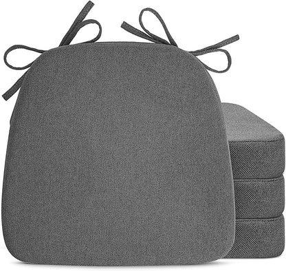 Sunsleek Chair Cushions for Dining Chairs, D-Shaped Seat Cushions with Removable Washable Cover and Ties, Chair Pads for Kitchen, Indoor Dining Room, Patio Chairs, 17'' x 16'', Set of 4, Dark Grey
