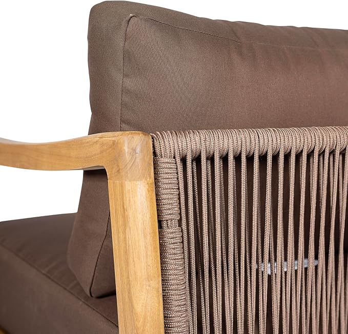 Christopher Knight Home Seward Acacia Wood Lounge Chair Outdoor with Removable Cushion, Solid Wood Patio Accent Chair with Rope Backrest, Patio Outdoor Armchair, Teak+Bown