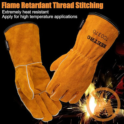 BEETRO Welding Gloves 2 Pairs Cow Leather Forge/Mig/Stick/Tig Welder Heat/Fire Resistant, Mitts for Oven/Grill/Fireplace/Furnace/Stove/Pot Holder/Wood Burner/Animal handling glove with Soft Lining