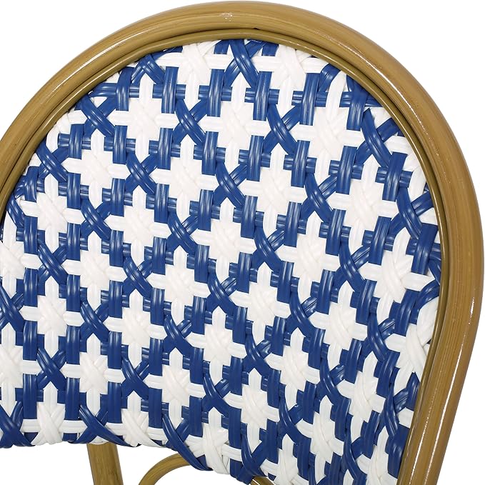 Christopher Knight Home Anastasia Outdoor French Bistro Chair (Set of 2), Blue + White + Bamboo Print Finish