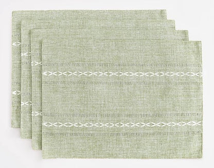Wracra Cotton Linen Place Mats, Sage Green Embroidered Placemats Set of 4 | Placemats 12 x 18 Inch; Cotton Linen Woven Fabric; Heat Resistant Table Mats; Raised Embroidered Hollow Design