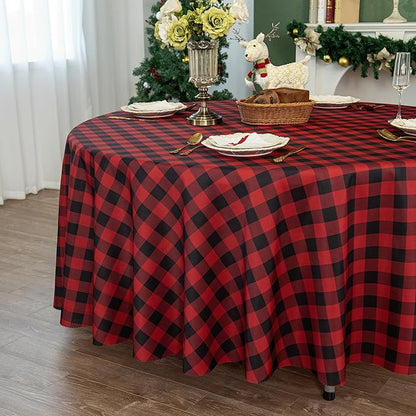 Waterproof Plaid Tablecloth Fabric - Round 108 Inch Classic Gingham Checker Table Cloth for Indoor/Outdoor Use - Buffalo Table Cover for Picnics, BBQs, and Parties