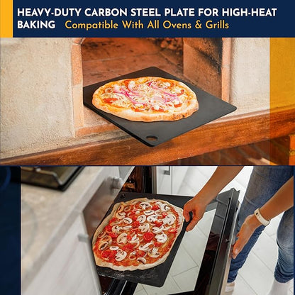 14" x 16" Pizza Steel - Heavy-Duty Carbon Steel Baking Plate for Oven, Grill & Pizza Oven - Pro Pizza Stone for Bread, Sourdough, and Crisp Crust Perfection