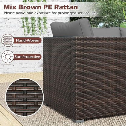 Tangkula 3 Seat Outdoor Wicker Sofa Set, Modular PE Rattan Patio Cushioned Sectional Couch Set, Outside Furniture Set for Deck, Backyard, Porch, Garden & Poolside (Brown-Grey)