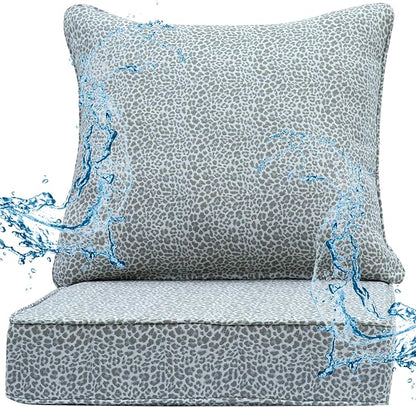 Deep Seat Patio Cushions Set 24 x 24 Inch,Olefin Fabric Outdoor Seat Cushion,Patio Furniture Cushions with Removable Cover,Rain-Proof and Fade Resistant Deep Seat Bottom & Back Cushion,1set