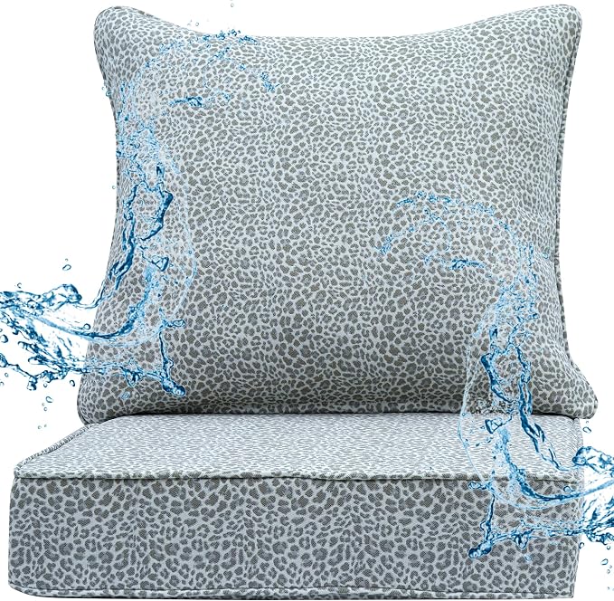 Deep Seat Patio Cushions Set 24 x 22 Inch,Olefin Fabric Outdoor Seat Cushion,Patio Furniture Cushions with Removable Cover,Rain-Proof and Fade Resistant Deep Seat Bottom & Back Cushion,1set