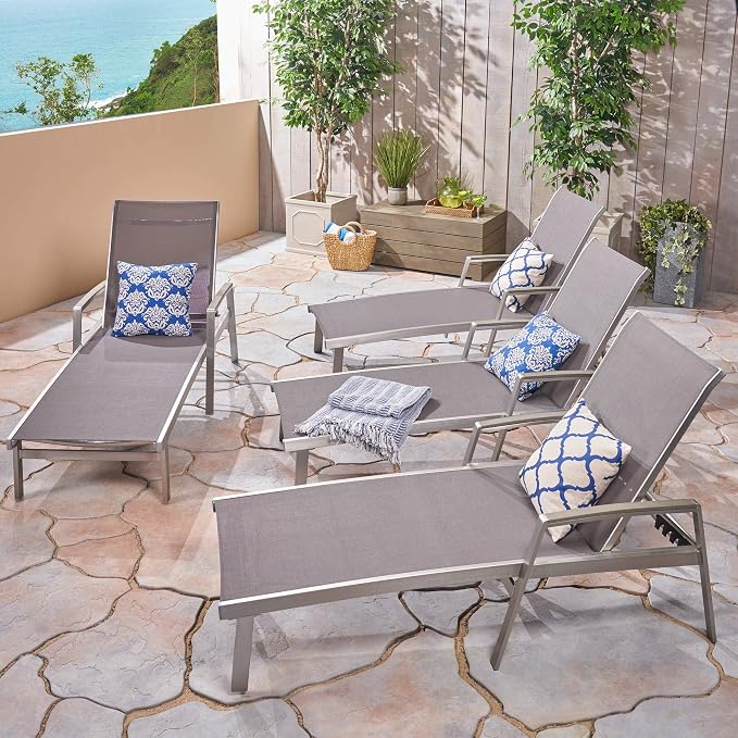 Christopher Knight Home Joy Outdoor Mesh and Aluminum Chaise Lounge (Set of 4), Gray