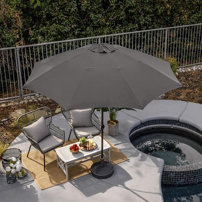 Sunline 9 ft Patio Umbrella with Crank & Push Button Tilt, Outdoor Market Umbrella with UV Protection & Wind Vent and Fiberglass Ribs, Metal Frame for Deck, Pool & Table, Taupe