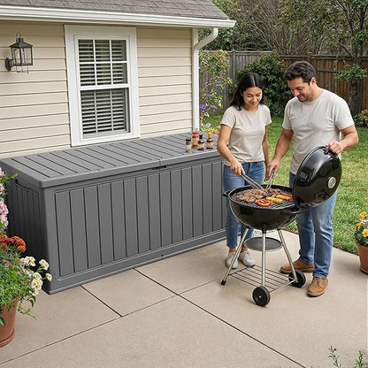 270 Gallon HDPE Deck Box Outdoor Indoor Waterproof Storage Box for Patio Furniture, Pool Accessories, Garden Tools, and Cushion Storage, Gray