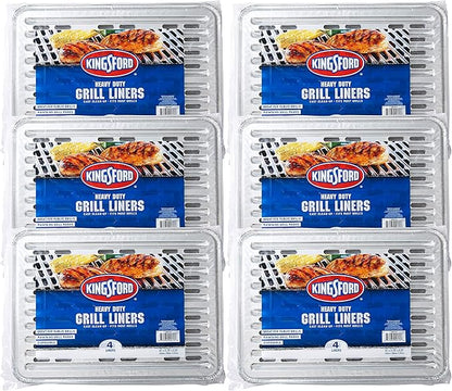 Kingsford Heavy Duty Aluminum Grill Liners, Disposable Grilling Liners Prevent Food from Falling Through Grates, Non-Stick Cooking Surface, Pack of 6, 24 Count Total