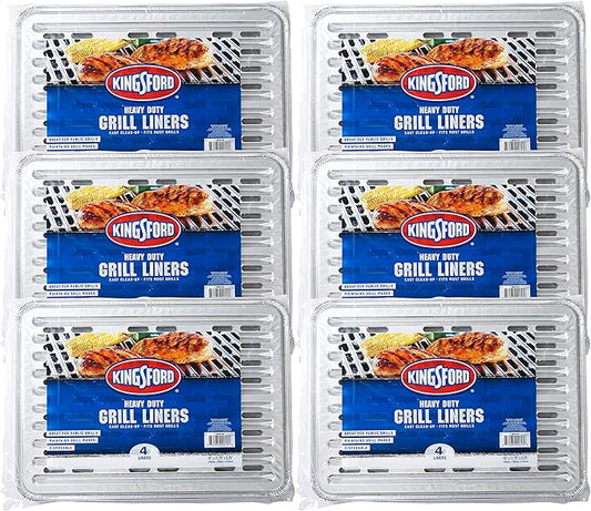 Kingsford Heavy Duty Aluminum Grill Liners, Disposable Grilling Liners Prevent Food from Falling Through Grates, Non-Stick Cooking Surface, Pack of 6, 24 Count Total