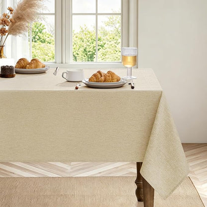 Decorelia Faux Linen Farmhouse Table Cloth 60"x120" for Rectangle Table, Beige Waterproof Outdoor Washable Cloth Tablecloth for Rectangular Dining Room Kitchen Outdoor Party Restaurant Decor