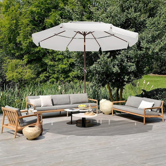 JEAREY 3 Tiers 9 FT Patio Umbrellas Outdoor Table Umbrella with Push Button Market Umbrella 8 Sturdy Ribs UV Protection Waterproof for Garden,Off-white