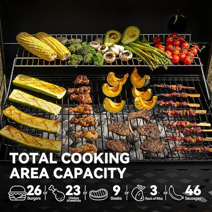 Royal Gourmet CC1830FC 28-Inch Barrel Charcoal Grill with Offset Smoker, 840 Sq. In. Cooking Area, Front Shelf, Charcoal Grill for Outdoor Grilling and Backyard Cooking, Black