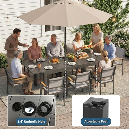 RoyalCraft Aluminum Outdoor Patio Table and Chairs Set with 91.7" L-62 L Expandable Dining Table, 9-Pieces Patio Furniture Set for 8, Outdoor Dining Set with Stackable Quick Drying Chairs, Grey