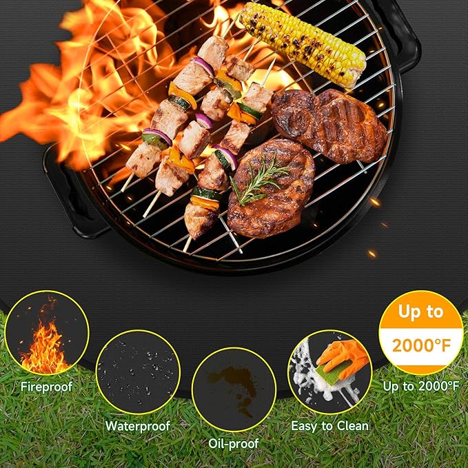 SANLIKE 36" Round Fire Pit Mat Under Grill Mat for Outdoor Grill 3-Layer Double-Sided Fireproof Mat Oil-Proof Waterproof BBQ Pad for Grass Deck Patio Outdoor & Indoor Wood Burning Fire Pit Portable
