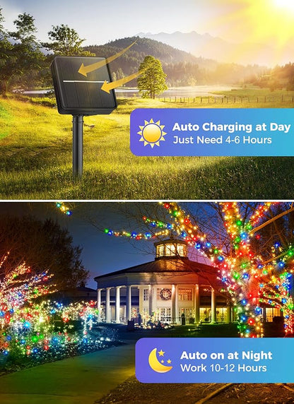 Minetom Solar String Lights Outdoor, 2 Pack Total 80FT 200 LED String Lights Solar Powered with 8 Lighting Modes, Waterproof Solar Patio Lights,Colored Solar String Lights for Outside Tree, Multicolor