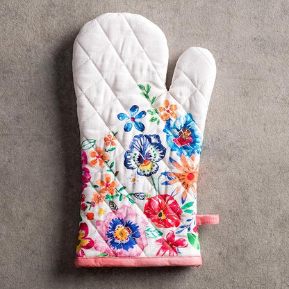 Maison d'Hermine Oven Gloves 100% Cotton Oven Mitt 7" x 13" with Loop Heat Resistant Cooking Gloves Baking Grilling Kitchen Hotel Home Farmhouse Spring Summer(Pack of 1, Happy Florals - High Summer)