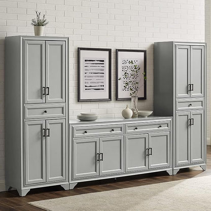 Crosley Furniture Tara 3-Piece Modern Farmhouse Sideboard Buffet Cabinet and Kitchen Storage Pantry Set, Distressed Gray