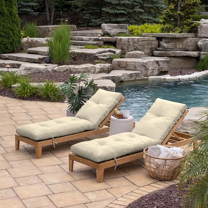 Arden Outdoor Plush Modern Tufted Chaise Cushion, 76 x 22, Rain-Proof, Fade Resistant, Tufted Cushion for Chaise Lounger Tan Leala | Plush Comfort, Modern Tuft, Lounge Cushion, Rain-Proof, Fade Resistant, Mold and Mildew Resistant