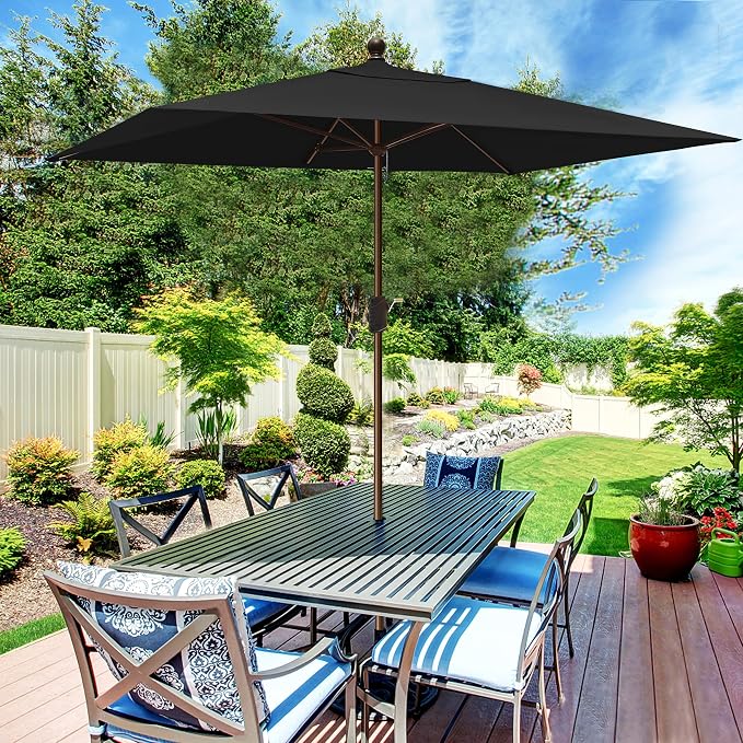 EliteShade USA 10-Year-Non-Fading 6.5x10Ft Rectangular Market Patio Umbrella, UPF 50+ UV Protection Performance Sun Umbrella, Heavy Duty Commercial Grade Outdoor Table Umbrella with Crank, Windproof Vented Top for Garden, Pool, Deck and Outdoor Playset...