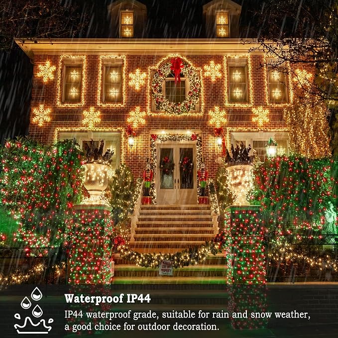 KNONEW Outdoor Christmas Lights 500 LED 197ft String Lights 8 Modes & Memory Fairy Light Plug in Waterproof LED String Lights for Xmas Yard Tree Wedding Decoration (Red and Green)