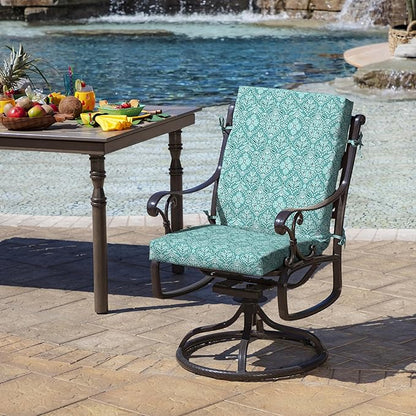 Arden Outdoor Patio Dining Chair Cushion, 20x44, Rain-Proof Seat Pad, Fade-Resistant Outdoor Cushion Turquoise Daphne Medallion