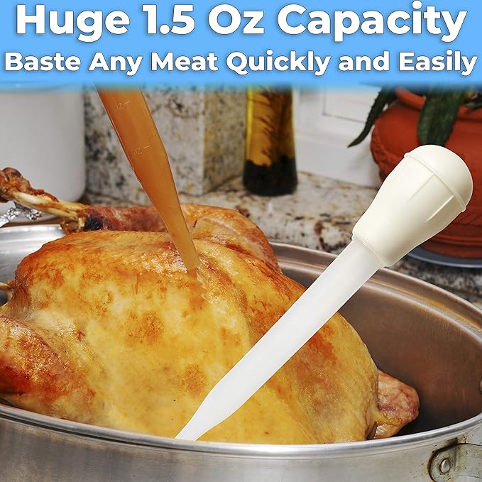 BPA Free, Pro Grade Turkey Baster 2 Pack. Extra Large 11 Inch Bulb Basters with Measuring Lines Perfect for Cooking Juicy, Tender Meat. Best Plastic Suction Basting Syringe, Kitchen Tools and Supplies