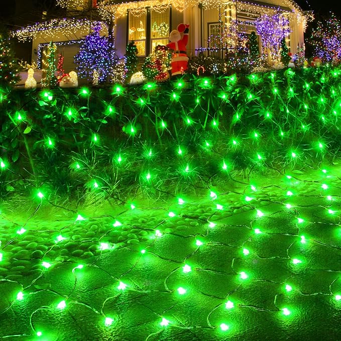 Pooqla 14.8x4.9 ft Net Lights, 300 LED Outdoor Green Halloween Lights with 8 Lighting Modes, Connectable Waterproof Mesh String Fairy Light for Bushes Tree Garden Christmas Decor | 300 LED Large Net Mesh Lights Plug in, 8 Modes Waterproof Connectable B...