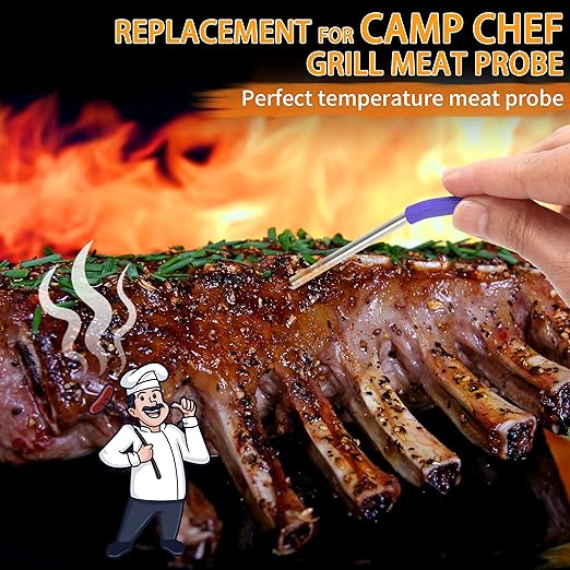 2-Pack Repalcement Meat Probe for Camp Chef Pellet Grill and Smoker, 3.5mm Plug Temperature Probe with Camp Chef Probe Clip Accessories