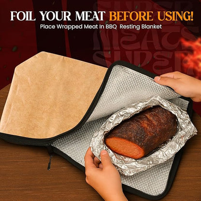 Portable Insulated BBQ Blanket for Resting Meat with Wide Mouth & Zipper – Multi-Layer Leakproof BBQ Resting Bag for Smoking, Grilling, Pulled Pork Shoulders, Steaks, Briskets, Beef, Turkey