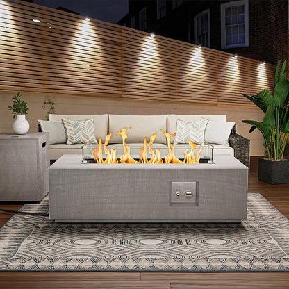 SUNPEAK 42" Rectangular Propane Fire Pit table, 50,000 BTU Fireplace Table with Wind Guard Glass, Lid, Rocks and Cover, Outdoor Fire Pit for Deck or Patio, Fogata para Patio (Light Grey, 42" Standard)
