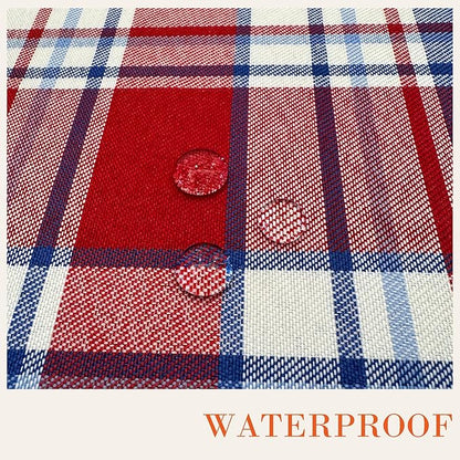 4th of July Red White and Blue Plaid Tablecloth – Waterproof Patriotic Independence Day Table Cover for BBQ, Picnic, Party, Farmhouse Kitchen & Outdoor Decor, W60 x L144 in