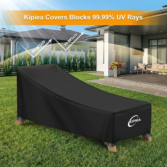 Kipiea Waterproof Patio Lounge Chair Covers for Outdoor Furniture, Heavy Duty Outdoor Chaise Lounge Cover with Anti UV and No Tears, No Fading (78"D x 34"W x 32"H)