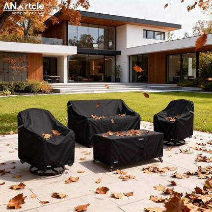 ANartcle Patio Furniture Covers 4 Piece Set, 600D Waterproof Heavy Duty Outdoor Furniture Covers,Fit Wicker Patio Sofa, Swivel Rocker Chair and Coffee Table,Black