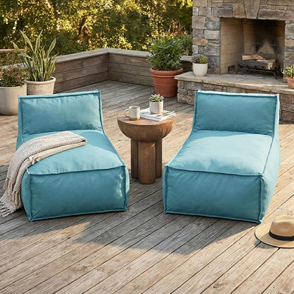 Christopher Knight Home Natty Outdoor Bean Bag Chair Set of 2, Fabric Bean Bag Chair for Adults and Kids, Indoor/Outdoor Sun Lounger, Patio Lounge Chair Set of 2, Teal