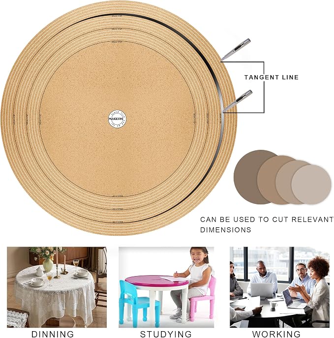 MAIDERN 18 Inch Round Cork & Leather Placemats, Cuttable Size (12-18 Inch), Trimmable Dining Table Mat, Heat Resistant/Non-Slip Table Cover for Kitchen, Office, or Restauran (Golden)