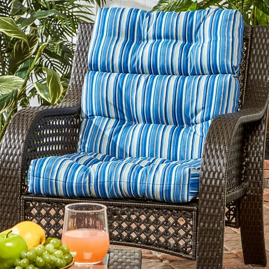 Greendale Home Fashions Steel Blue Stripe 44'' x 22'' Outdoor High Back Chair Cushion