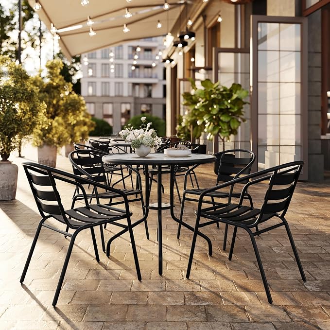 Flash Furniture 31.5 in Aluminum Round Table, Black | Durable Construction, Commercial Use