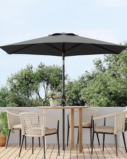 GarveeLife 7.5 ft Outdoor Patio Umbrella, Outdoor Table Umbrella, Market Umbrella with Push Button Tilt and Crank, 6 Sturdy Ribs UV Protection Waterproof for Garden, Deck, Backyard, Pool (Grey)
