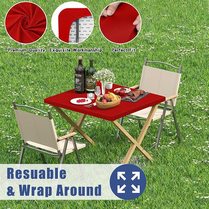 Moosfor Spandex Square Christmas Table Cloth, Elastic Fitted Tablecloths for Picnic, Stretch Washable Patio Table Cover for Outdoor, Camping, Banquet and Parties (Red, 34"x34")