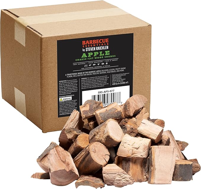 Steven Raichlen All Natural Apple Wood Chunks for Smoking -420 Cu In Box or Bag, Approx 5 Lbs - Kiln Dried Large Cut BBQ Wood Chips for Smoker -Barbecue Chunks for Smoked Meat - Grilling Gifts for Men