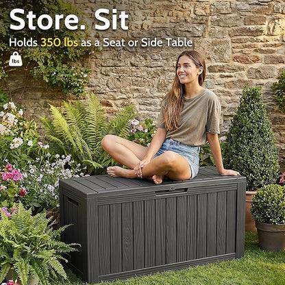 90 Gallon Deck Box Outdoor Storage Box Waterproof for Patio Furniture,Outdoor Cushions,Garden Tools and Pool Supplies,Lockable, Resin and Easy to Install Black