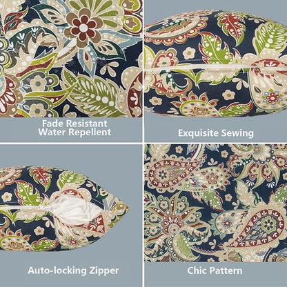 LVTXIII 2 Pack Outdoor Pillow Covers ONLY 18x18 Inch, Water-Repellent Square Decorative Cushion Covers for Patio Furniture, Garden, Sofa, Paisley Bloom