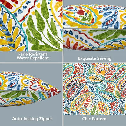 LVTXIII 2 Pack Outdoor Pillow Covers ONLY 18x18 Inch, Water-Repellent Square Decorative Cushion Covers for Patio Furniture, Garden, Sofa, Paisley Multi